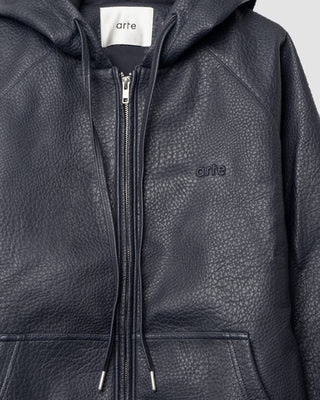 Arte Antwerp Leather Hooded Jacket Navy