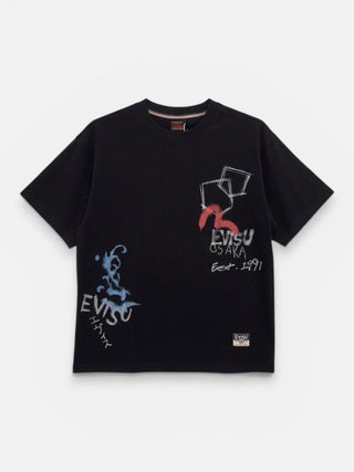 Evisu Ht Hand-Drawn Multi-Pocket & Daicock Printed Ss Tee Black