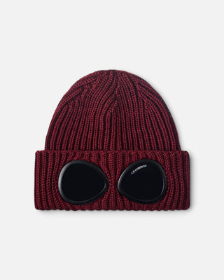 C.P Company Knit Cap In Extrafine Merino Wool Goggle Beanie Andorra Red