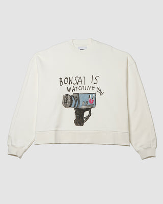 Bonsai Is Watching You Crewneck Printed Graphic White