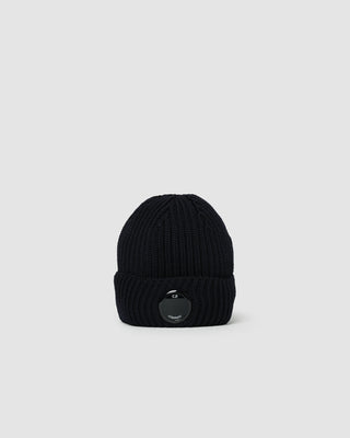 C.P Company Knit Cap In Extrafine Merino Wool B Lens Total Eclipse