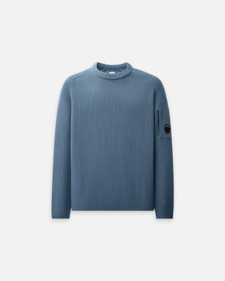 C.P. Company Full Rib Cotton Lens Crewneck Sweater Orion Blue