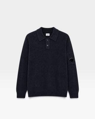 C.P Company Knitwear Polo Collar Chenille Cotton Total Eclipse