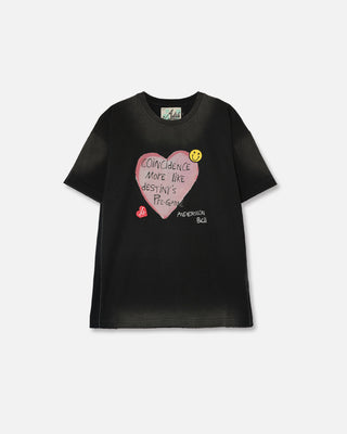 Andersson Bell Essential Unisex Spray Washed Heart Message T-Shirt Black