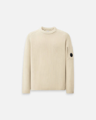 C.P. Company Full Rib Cotton Lens Crewneck Sweater Silver Birch