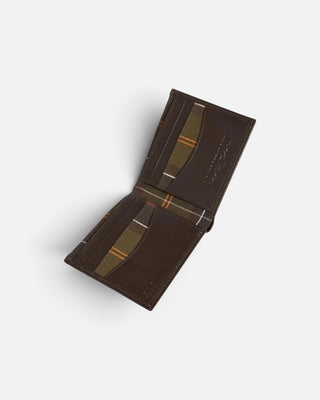 Barbour Brodrick Leather/Tartan Billfold Wallet Brown/Classic Tartan