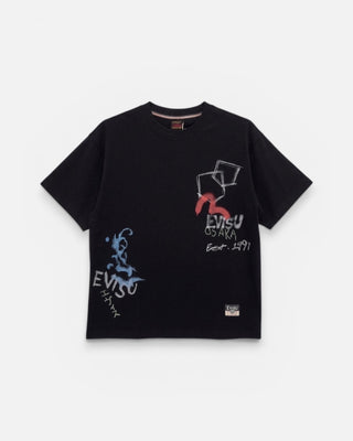 Evisu Ht Hand-Drawn Multi-Pocket & Daicock Printed Ss Tee Black