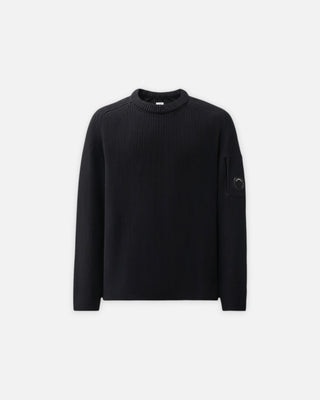 C.P. Company Full Rib Cotton Lens Crewneck Sweater Black