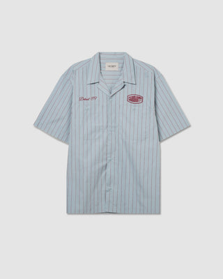 Carhartt WIP S/S Hendry Shirt Seaton Stripe, Frosted Blue/ Mulberry