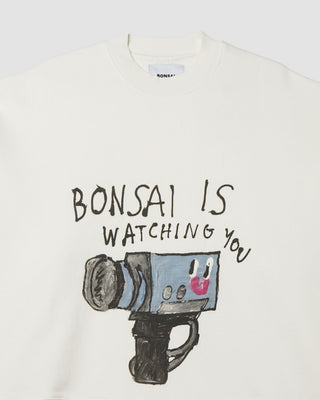 Bonsai Is Watching You Crewneck Printed Graphic White