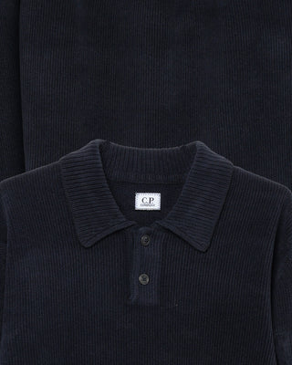 C.P Company Knitwear Polo Collar Chenille Cotton Total Eclipse
