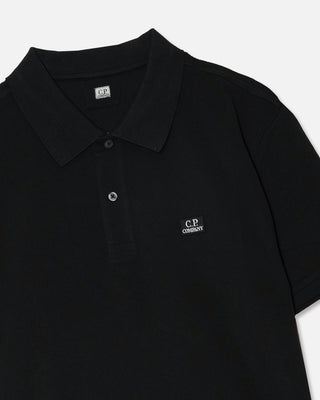 C.P. Company Stretch Piquet Short Sleeve Logo Polo Black