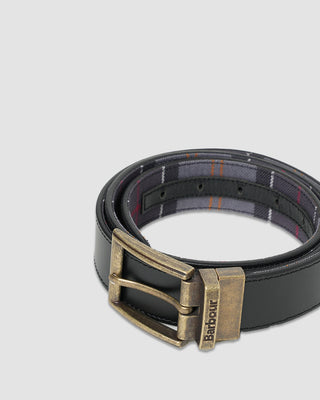 Barbour Reversible Tartan Leather Belt Black
