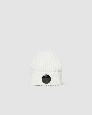 C.P Company Knit Cap In Extrafine Merino Wool B Lens Gauze White