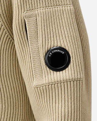C.P. Company Full Rib Cotton Lens Crewneck Sweater Silver Birch