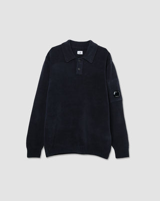 C.P Company Knitwear Polo Collar Chenille Cotton Total Eclipse