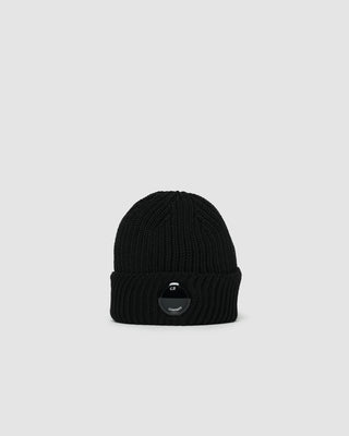 C.P Company Knit Cap In Extrafine Merino Wool B Lens Black