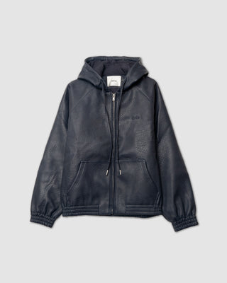 Arte Antwerp Leather Hooded Jacket Navy