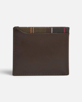 Barbour Brodrick Leather/Tartan Billfold Wallet Brown/Classic Tartan