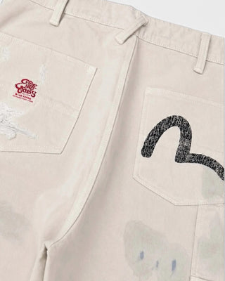 Evisu Ej Distressed Double Knee Pants White