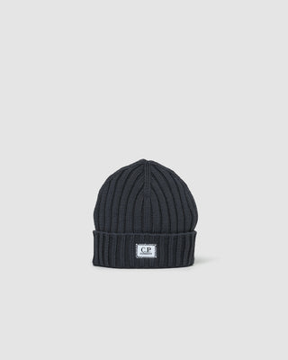 C.P Company Knit Cap In Extrafine Merino Wool Ebony