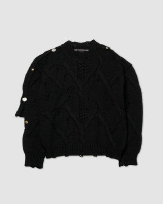 Andersson Bell Knitted Fisherman Button Crew Neck Sweater Black