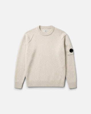 C.P Company Lambswool Lens Crewneck Contrast Sweater Off White Me