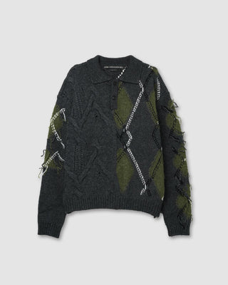 Andersson Bell Argyle Fisherman Polo Sweater Grey