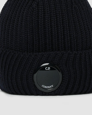 C.P Company Knit Cap In Extrafine Merino Wool B Lens Total Eclipse