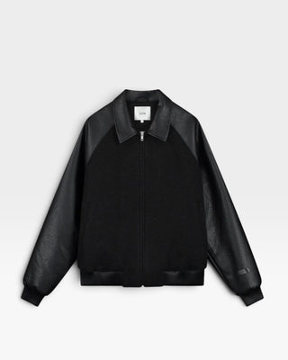 Arte Antwerp Leather Varsity Jacket Black