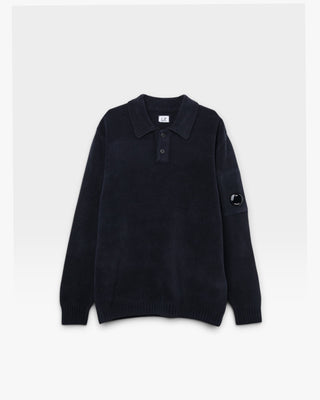 C.P Company Knitwear Polo Collar Chenille Cotton Total Eclipse