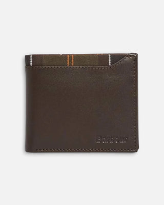 Barbour Brodrick Leather/Tartan Billfold Wallet Brown/Classic Tartan