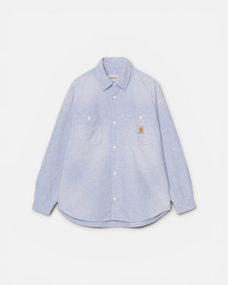 Carhartt WIP L/S Painter Shirt Blue Worn Used Splatter