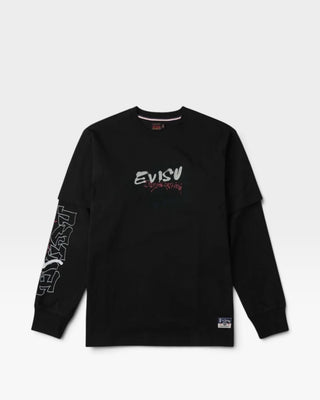 Evisu Ht Fortune Cat Ptinted Ls Tee Black