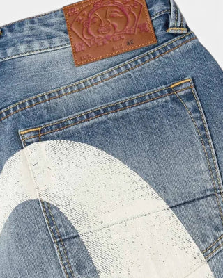 Evisu Ht Ecru Daicock Printed Jeans White Mid Tone Indigo