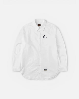 Evisu Ht Ls Oxford Shirt W/ Black Seagull Print White