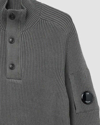C.P Company Full Rib Half Button Sweater Gunmetal