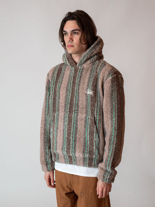 Stussy Stripe Sherpa Hoodie Tan